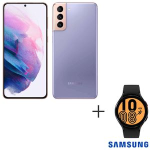 Samsung Galaxy S21+ Violeta, com Tela de 6,7", 5G, 128GB - SM-G996BZVJZTO + Galaxy Watch4 BT 44mm Preto 16GB
