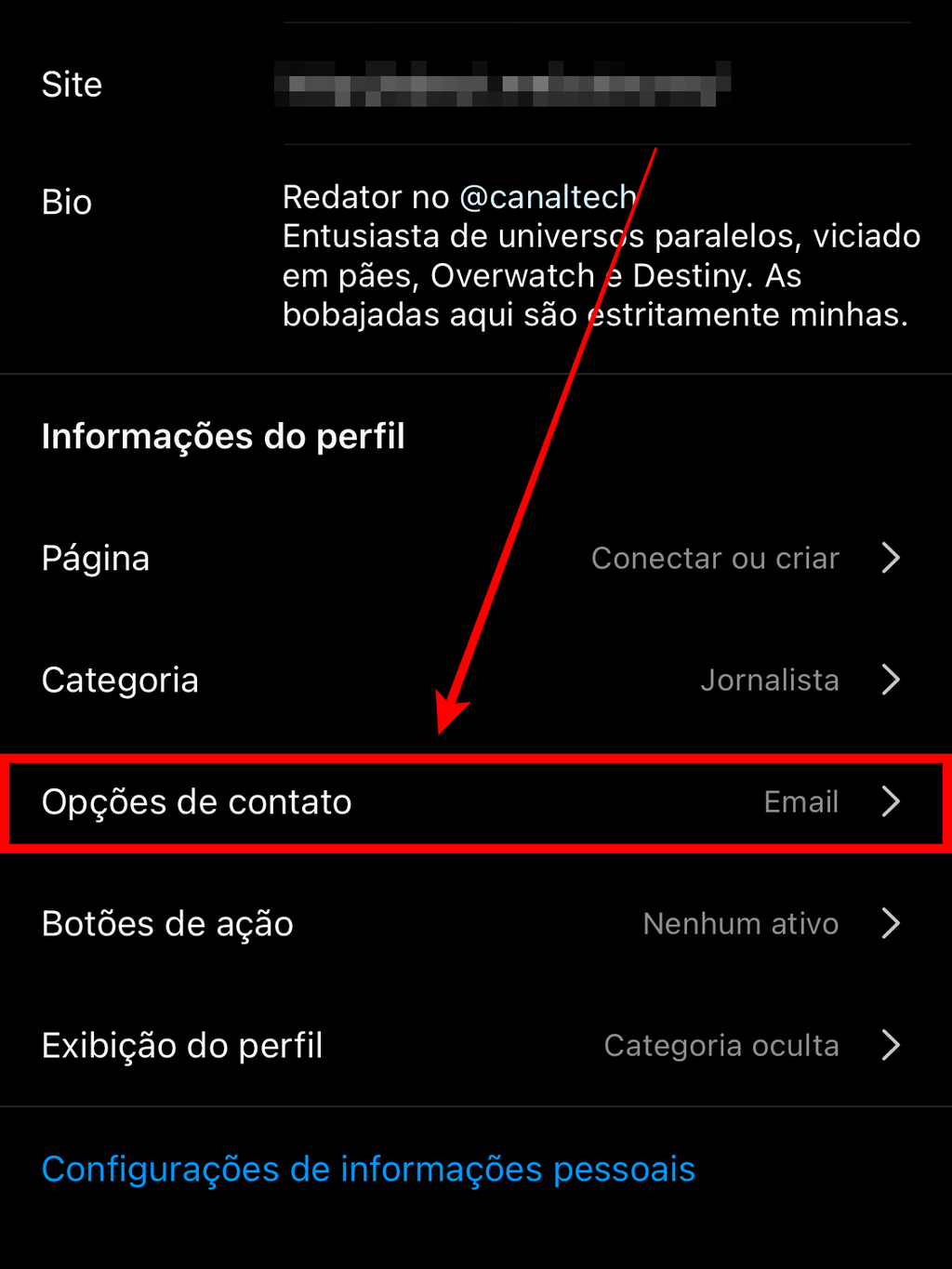 Esta mesma opção serve para você acrescentar outros números de telefone e contatos por e-mail (Captura de tela: Caio Carvalho/Canaltech)