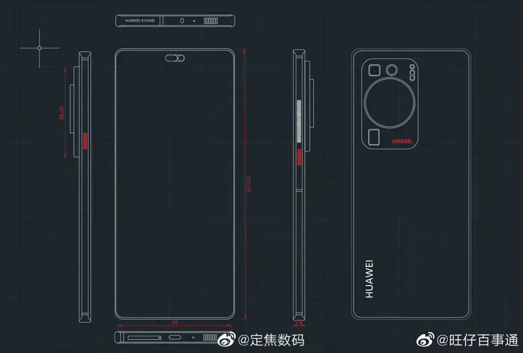 Esboço vazado mostra novo visual do suposto Huawei P60 Pro (Imagem: Reprodução/Weibo)