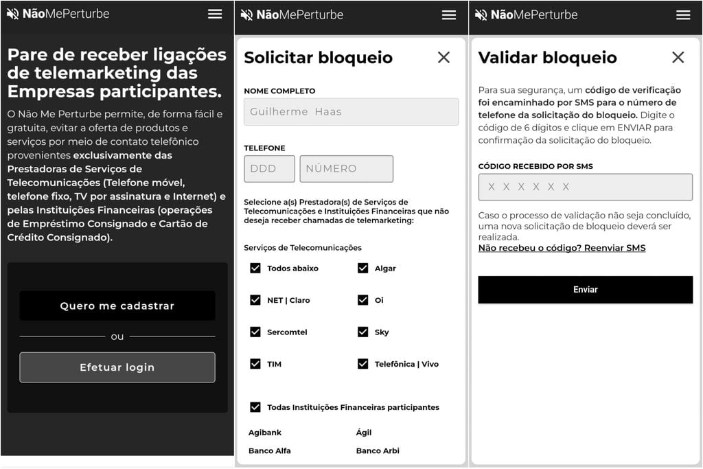 É possível bloquear telemarketing de empresas de telecomunicações pela plataforma Não Me Perturbe (Imagem: Captura de tela/Guilherme Haas/Canaltech)