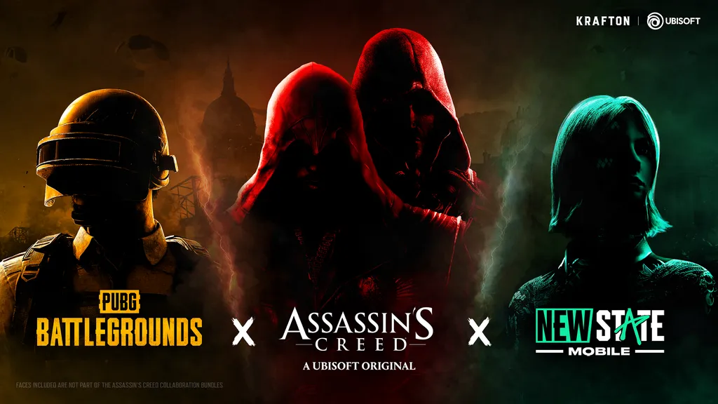 Colaboração entre PUBG, New State e Assassin's Creed chega em agosto. (Imagem: Divulgação/Krafton Inc e Ubisoft)