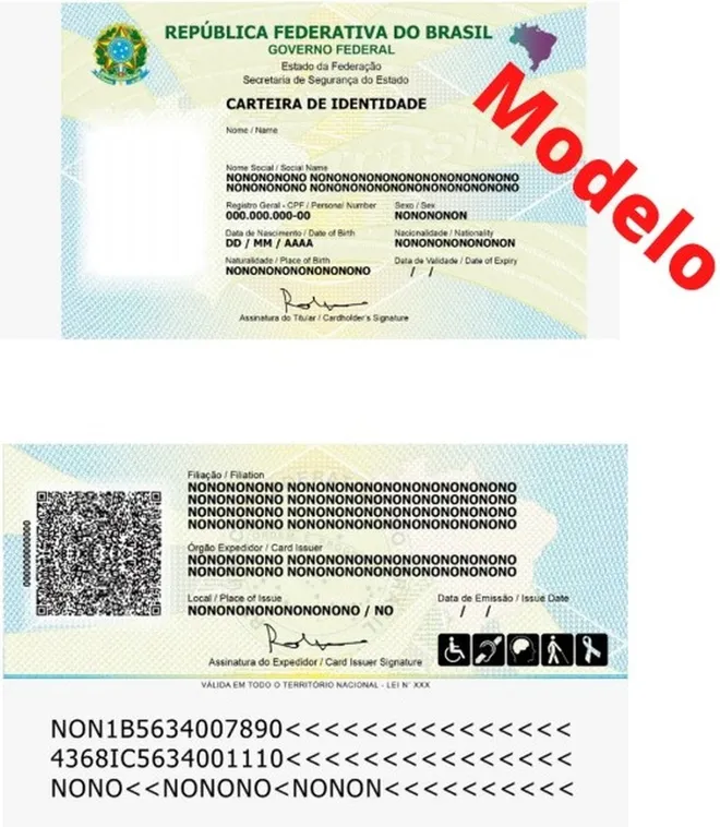 Este é o novo modelo de carteira de identidade com numeração única e QR code (Imagem: Reprodução/Ministério da Justiça)