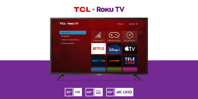 Novas televisões da TCL são oferecidas em três tamanhos (Imagem: Divulgação/TCL)