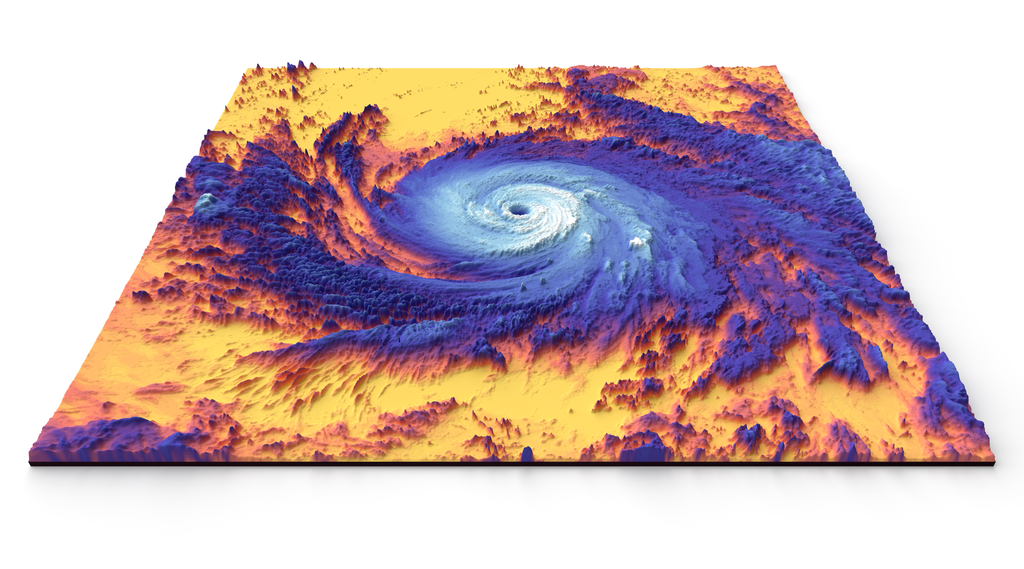 Imagem térmica do furacão Maria, em 2017, registrada pelo satélite Terra da NASA (Imagem: Reprodução/NASA)