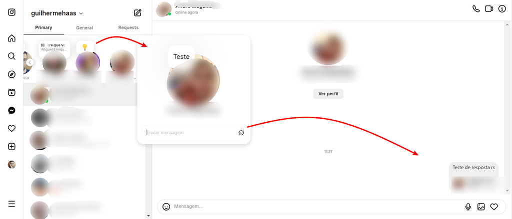 É possível responder notas de amigos pelo Instagram na versão web ou desktop (Imagem: Captura de tela/Guilherme Haas/Canaltech)