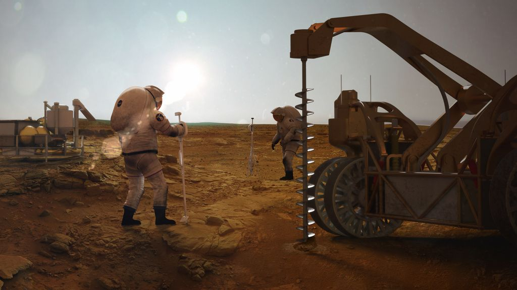 Instrumentos que podem coletar recursos em Marte para produzir combustível de foguetes (Imagem: Reprodução/NASA Langley Advanced Concepts Lab/A.M.A.)