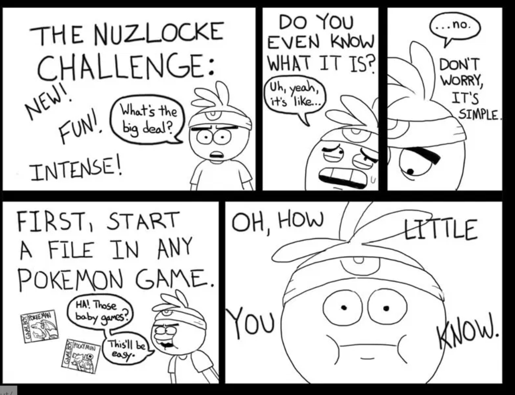 Quadrinista Nick Franco apresentou regras do desafio Nuzlocke por meio de quadrinhos (Imagem: Reprodução/Nick Franco)