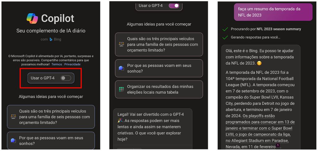 Ative o GPT-4 no app do Copilot para celulares (Imagem: Captura de tela/André Magalhães/Canaltech)