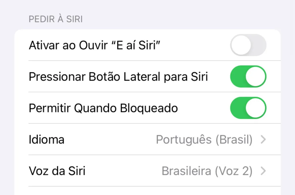 Agora você pode desativar o “Ei, Siri” no iOS 17 (Imagem: Captura de tela/Thiago Furquim/Canaltech)