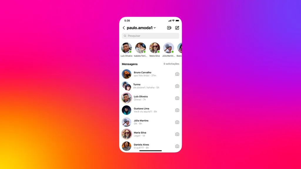 Como em um bate-papo tradicional, o Instagram exibirá o status online de quem estiver disponível (Imagem: Divulgação/Instagram)