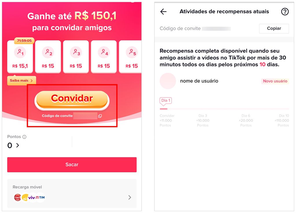 Copie e compartilhe seu código no TikTok com outras pessoas (Captura de tela: André Magalhães)