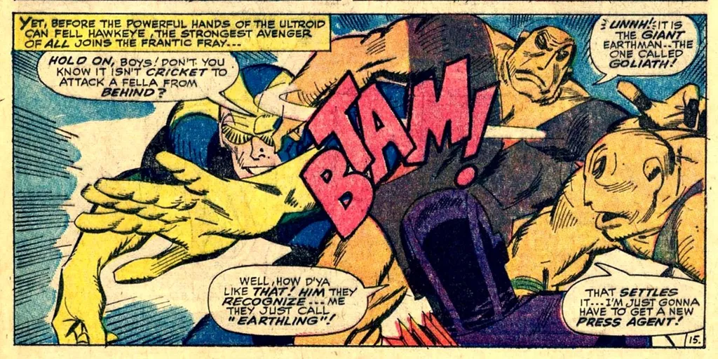 Em Avengers #36, de 1966, a própria Marvel diz que o Golias é o "Vingador mais forte" (Imagem: Reprodução/Marvel Comics)
