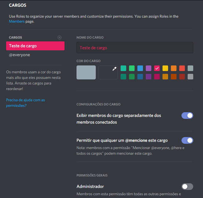 Como criar cargos no Discord