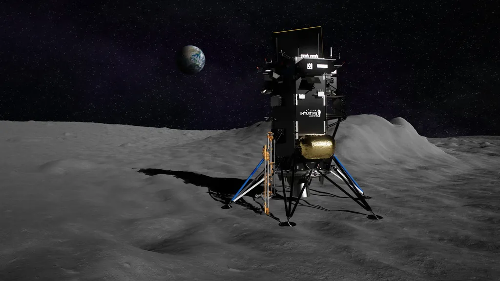 O lander Nova-C, da Intuitive Machines, pode ser lançado à Lua em março (Imagem: Reprodução/Intuitive Machines)