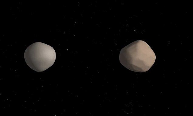Ilustração mostra os asteroides gêmeos 2017 YE5 (Imagem: NASA)