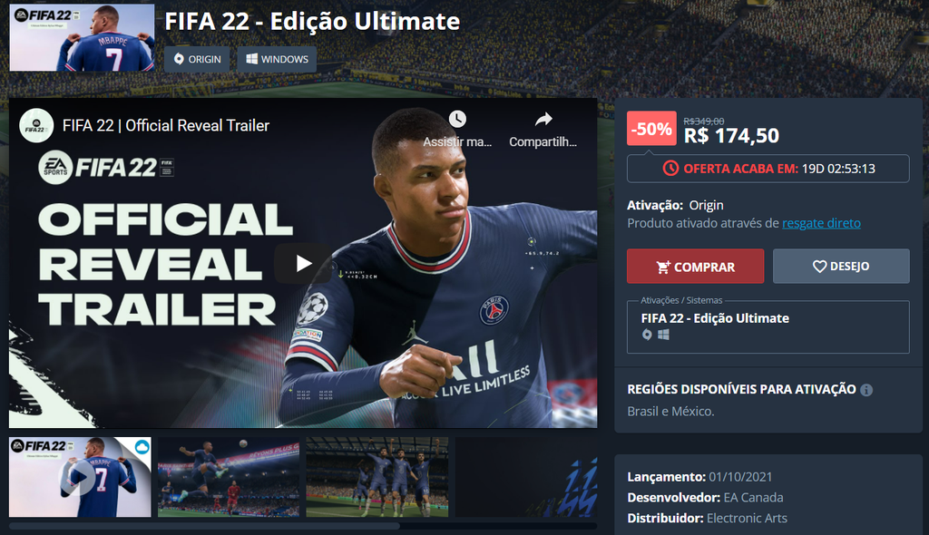 FIFA 22: Jogo está com 60% de desconto no PC