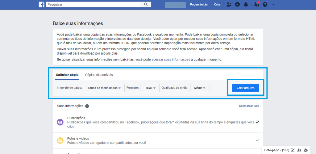Veja como o Facebook permite que você acesse suas informações confidenciais / Captura de tela: Ariane Velasco