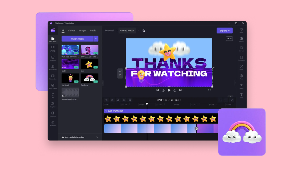Clipchamp, da Microsoft, também possui recursos para editar vídeos com IA (Imagem: Divulgação/Microsoft)