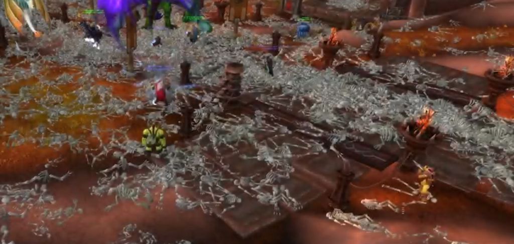 Pilha de corpos vítimas do Corrupted Blood (Imagem: World of Warcraft)