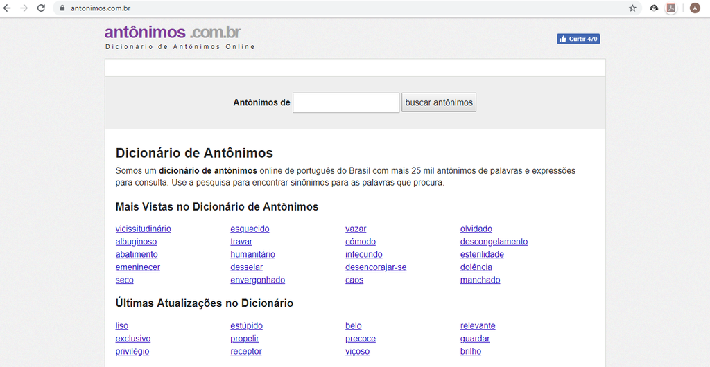 Dicionário de Antônimos (Captura de tela: Ariane Velasco)