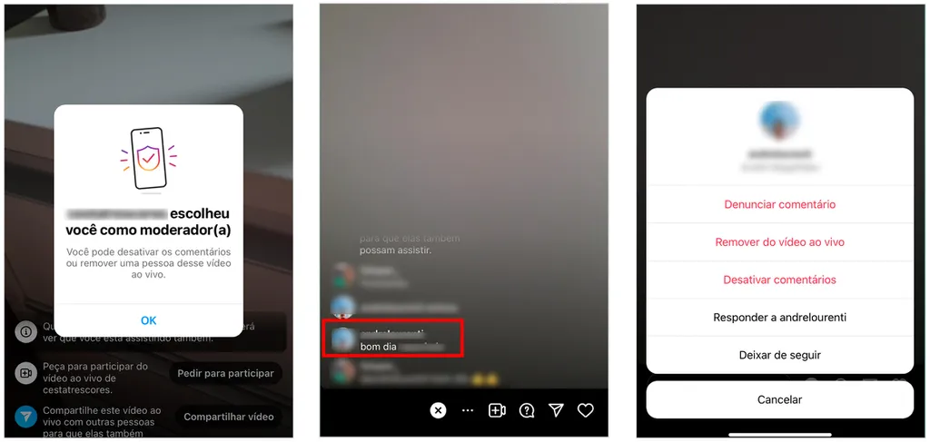 Moderadores de live podem excluir comentários e remover espectadores (Captura de tela: André Magalhães)