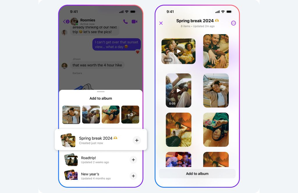 Messenger adiciona modo de compartilhamento de álbuns em chats em grupo (Imagem: Divulgação/Meta)