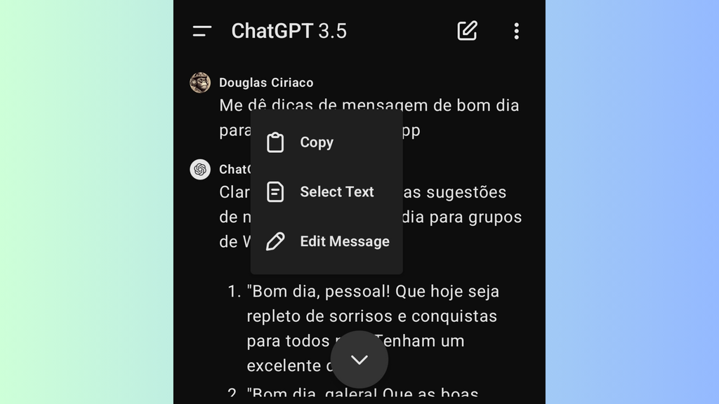 ChatGPT para Android ganha botão para editar prompts (Imagem: Captura de tela/Douglas Ciriaco/Canaltech)