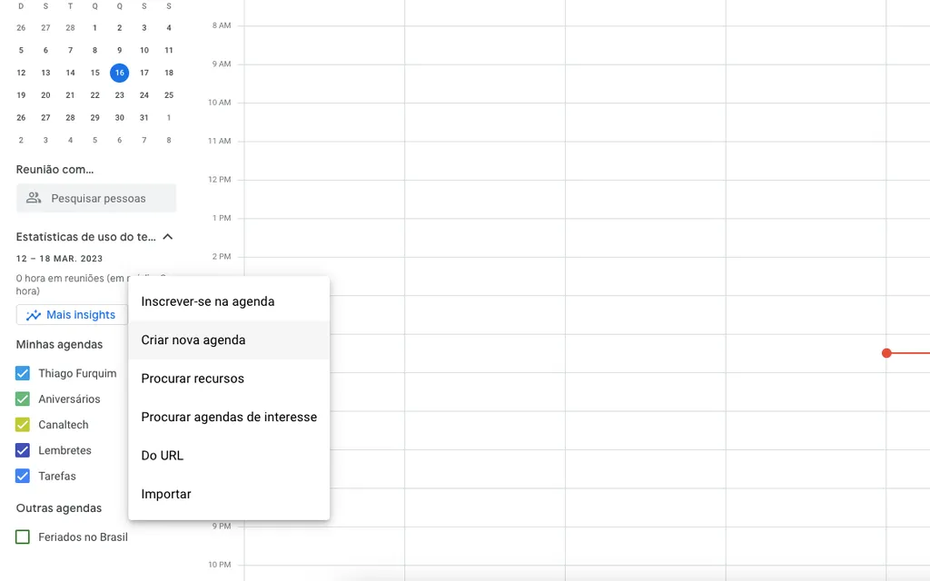 Crie uma nova agenda no Google (Imagem: Thiago Furquim/Canaltech)