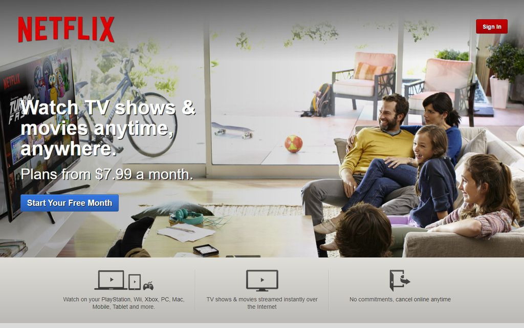 O visual do site da Netflix voltou a ser mais simplificado em 2014 (Imagem: Reprodução/Web Design Museum)