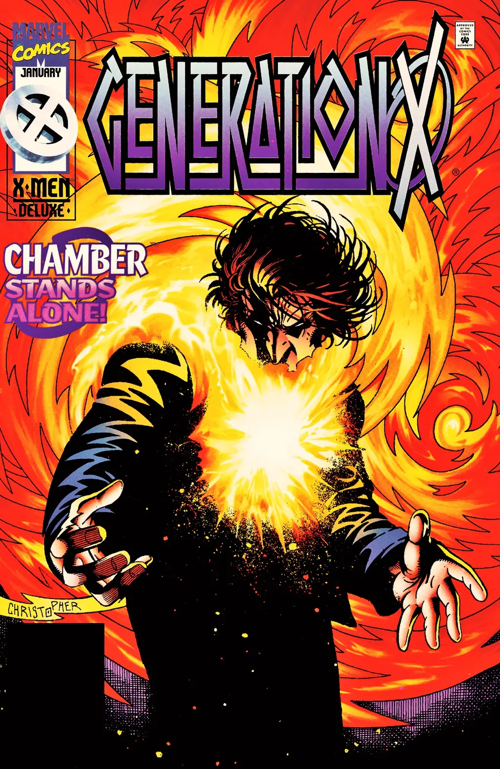  Câmara (Chamber, no original) entrou para o cantinho dos X-Men na Marvel na célebre fase do desenhista Chris Bachalo em Generation X (Imagem: Reprodução/Marvel Comics)