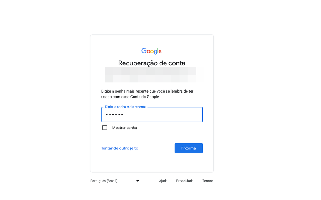 Insira o e-mail da conta que deseja recuperar acesso no Gmail (Imagem: Captura de tela/Thiago Furquim/Canaltech)