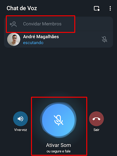 Chat de voz iniciado no Telegram (Imagem: André Magalhães/Captura de tela)
