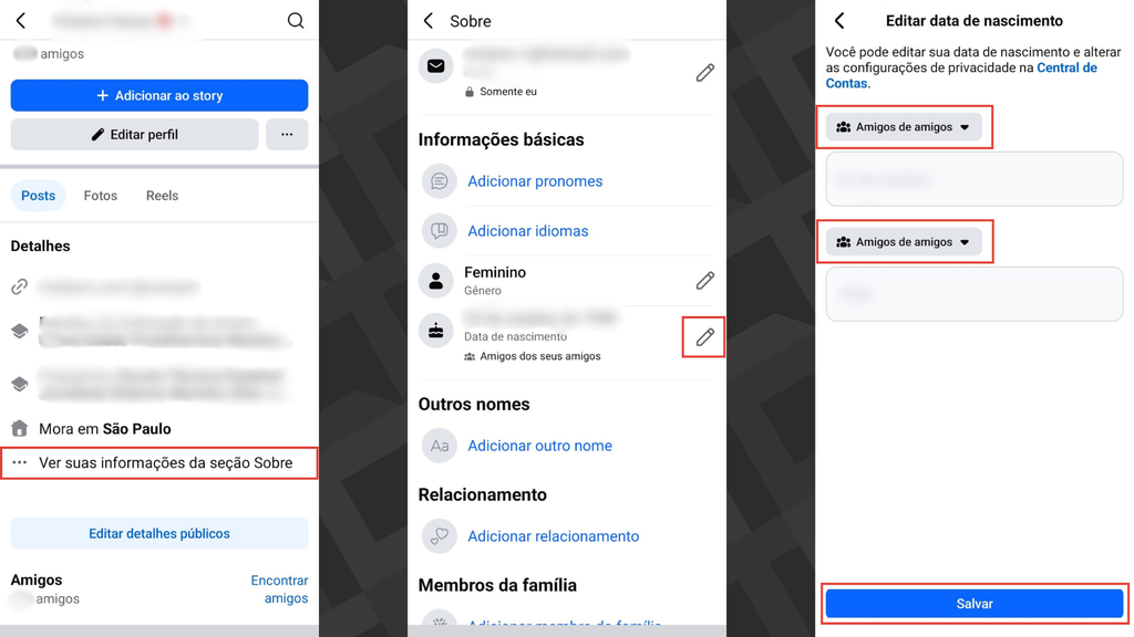 Passos para definir quem pode acessar sua data de aniversário