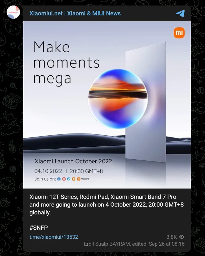 A Xiaomi confirmou que realizará um evento na próxima terça (4), quando deve anunciar a linha Xiaomi 12T (Imagem: Xiaomiui.net)