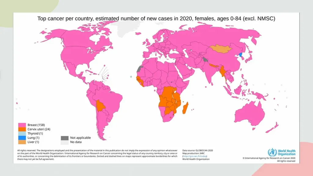 Incidência global do câncer de mama (Imagem: MSD/LATAM Health & Science Journalism Program 2022)