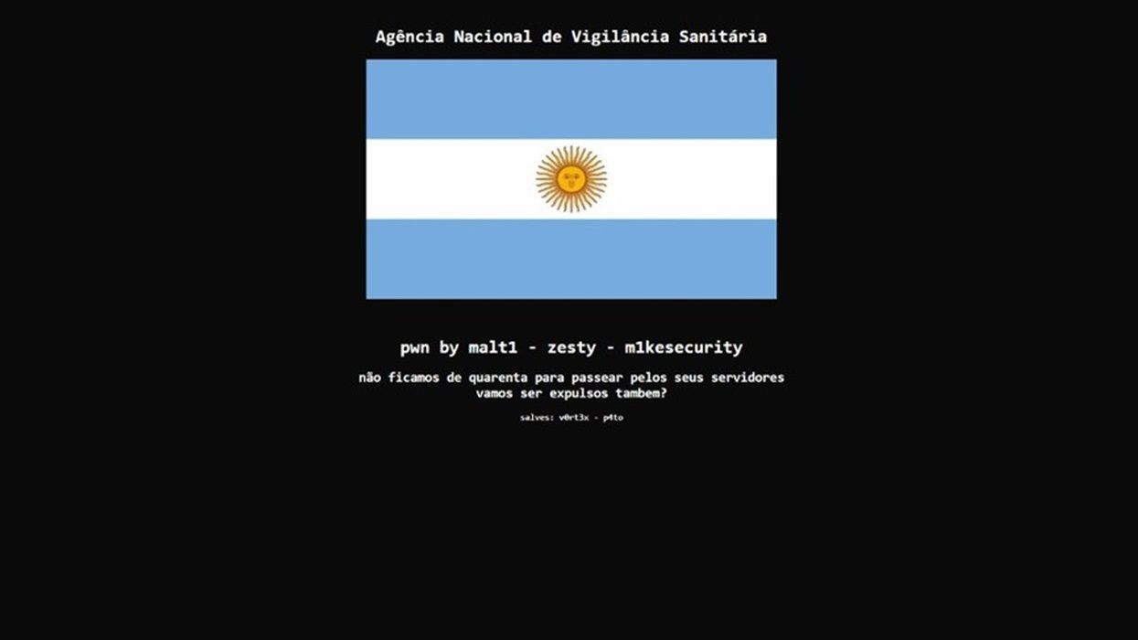 Site da Anvisa é invadido e exibe bandeira da Argentina