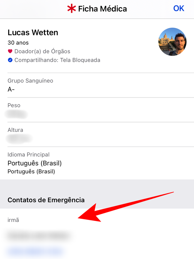  Localize informações de contatos de emergência do dono do iPhone. (Lucas Wetten/Canaltech)