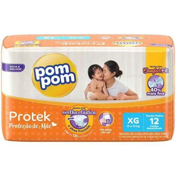 Fralda Pom Pom Protek Proteção de Mãe - XG 12 Unidades