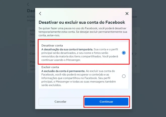 Ao desativar seu perfil no Facebook, você fica invisível para outros usuários (Imagem: Captura de tela/Fabrício Calixto/Canaltech)
