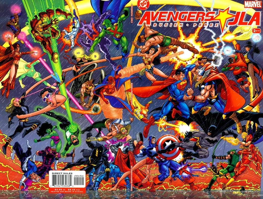 Vingadores e Liga da Justiça se encontraram em um especial de 2004 (Imagem: Reprodução/DC Comics e Marvel Comics)
