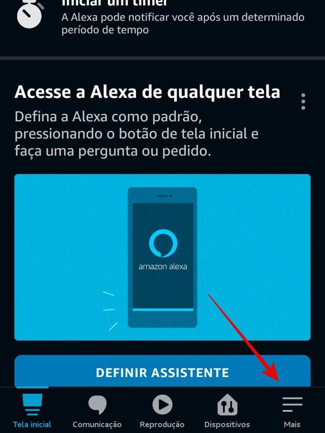 Acesse a Alexa e vá em Mais para ver o menu (Imagem: Guadalupe Carniel/Captura de tela)