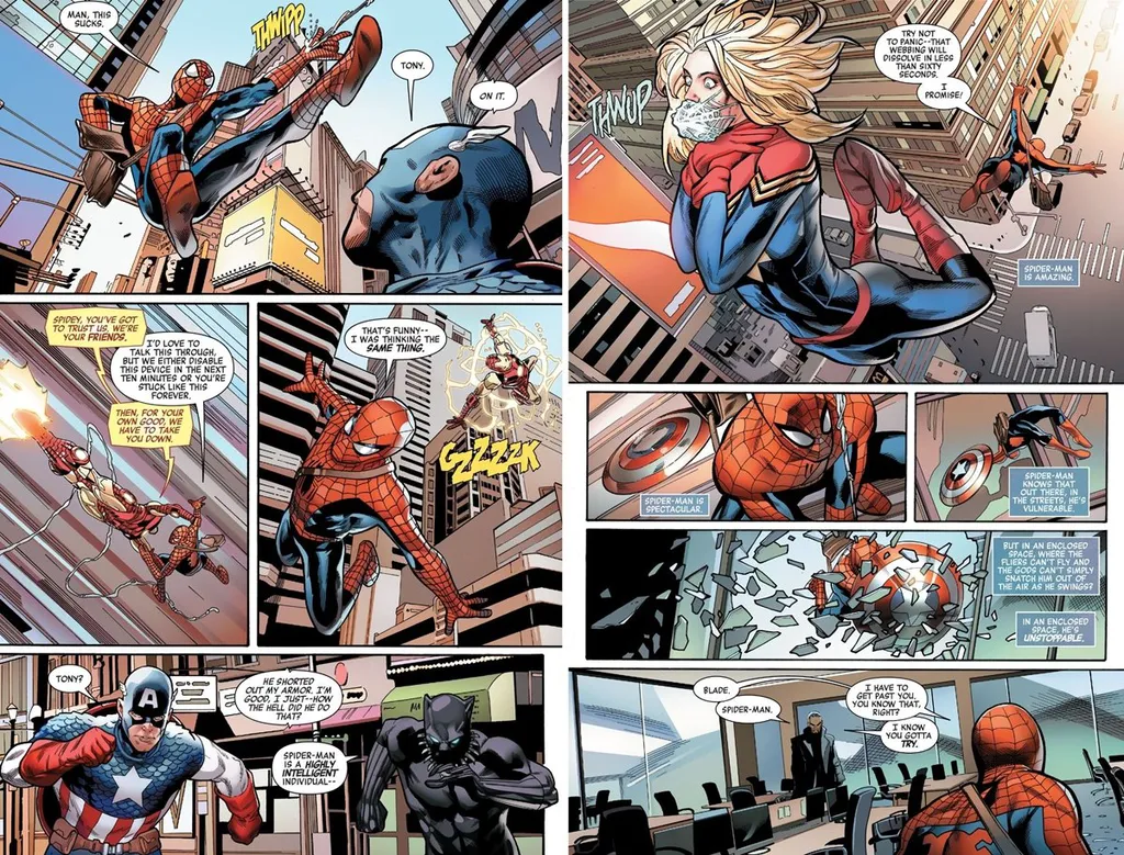 Homem-Aranha dá um baile em todos os Vingadores juntos (Imagem: Reprodução/Marvel Comics)