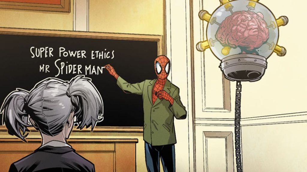 O Homem-Aranha já foi professor universitário e também de novos heróis (Imagem: Reprodução/Marvel Comics)