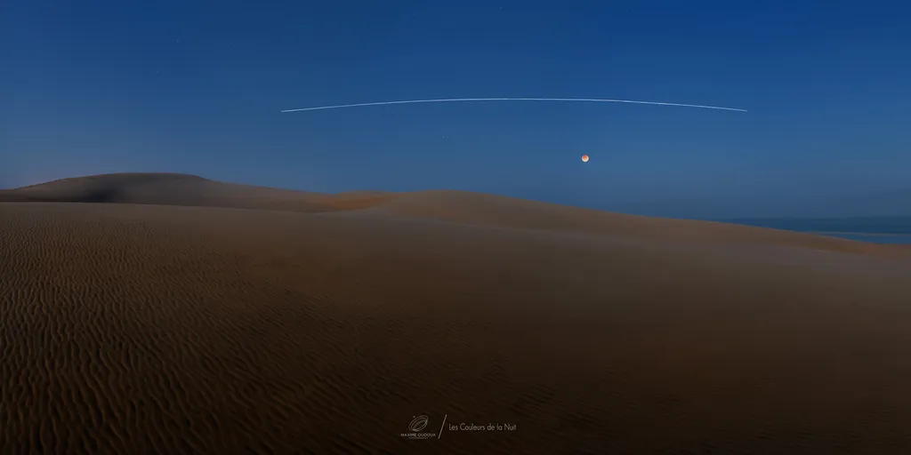 Além do eclipse, o fotógrafo registrou também a Estação Espacial Internacional (Imagem: Reprodução/Maxime Oudoux)