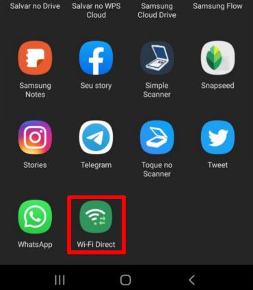 Procure pela opção "Wi-Fi Direct" na aba de aplicativos que é permitido compartilhar (Captura de tela: Matheus Bigogno)