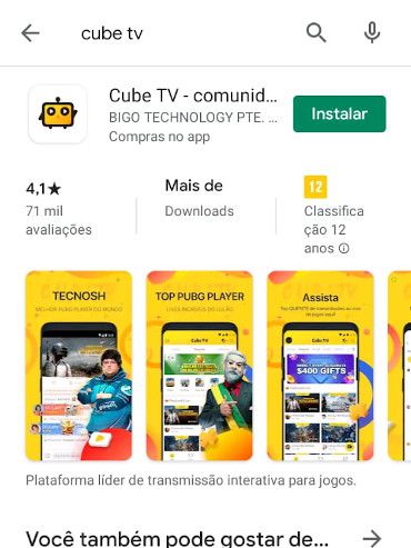 Baixe o Cube TV direto da Play Storie ou da App Store (Captura de tela: Matheus Bigogno)