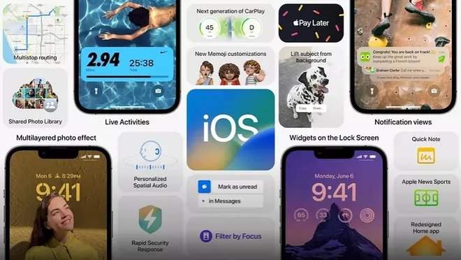 O iOS 16 introduz uma nova tela de bloqueio, melhorias para widgets e mais novidade (Imagem: Reprodução/Apple)