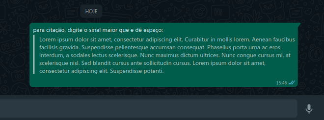 É possível transformar seu texto em citação no WhatsApp (Imagem: Captura de tela/Douglas Ciriaco/Canaltech)