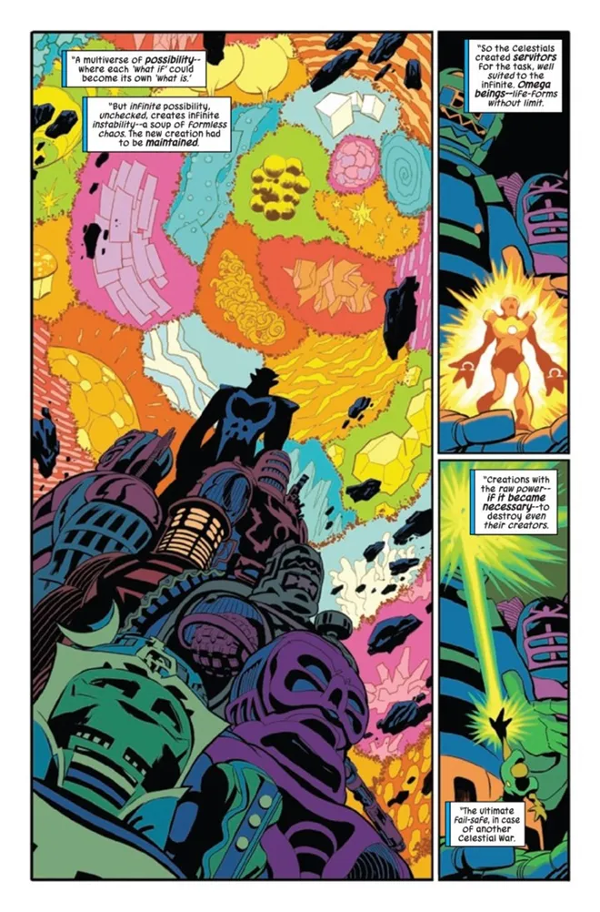 Dos estilhaços de uma guerra envolvendo os Celestiais, nasceu o Multiverso Marvel (Imagem: Reprodução/Marvel Comics)