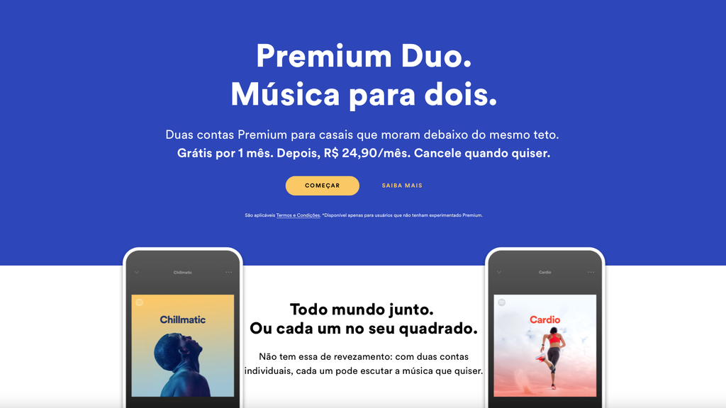 Spotify Premium Duo oferece duas contas individuais em uma assinatura (Captura de tela: Canaltech/Caio Carvalho)